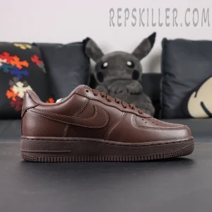Sup x Air Force 1 Low SP ‘Box Logo - Baroque Brown’ side view showing full-grain brown leather upper and tonal swoosh