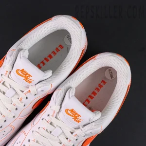 Top view of Vlone x NikeLab Air Force 1 ‘White’ showing Nike Air tongue and orange interior print