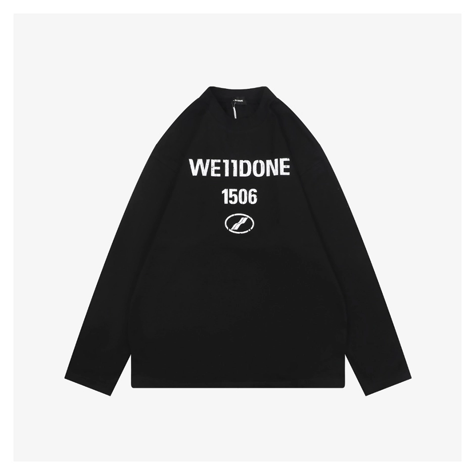 We11done 1506 Distressed Lettering Shirt Black Front view