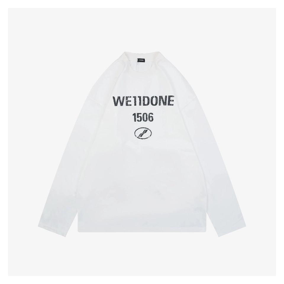 We11done 1506 Distressed Lettering Shirt White Front view