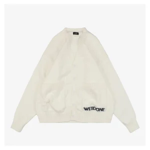 We11done Pocket Hem “W” Cardigan White Front view