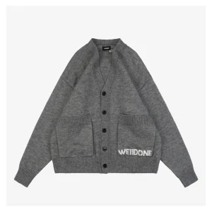 We11done Pocket Hem “W” Cardigan Grey Front view