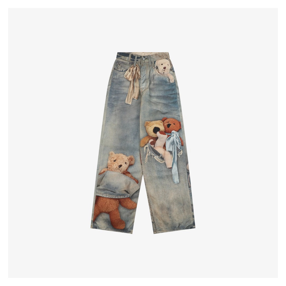 Acne Studios 1981M Teddy Bear Trompe-l’Œil Straight Denim Pants Front view