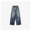 Acne Studios Crystal Bow Trompe-l’Œil Straight-Leg Denim Pants