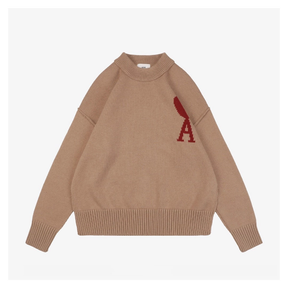 Ami De Cœur Oversized Heart Logo Crewneck Sweater Brown Front view
