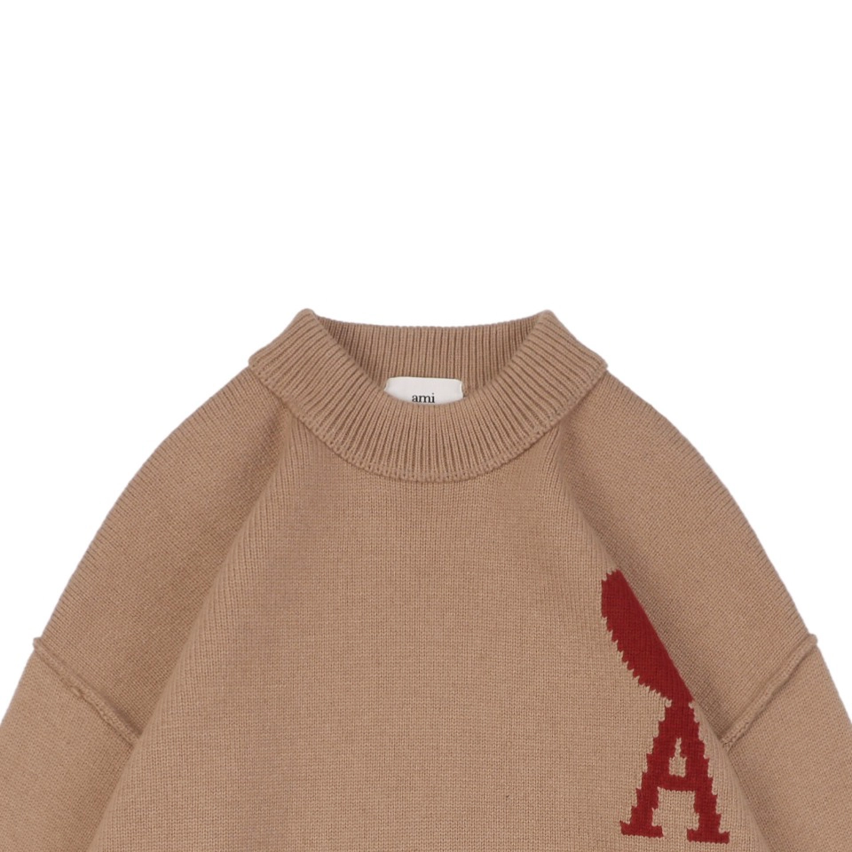 Ami De Cœur Oversized Heart Logo Crewneck Sweater Brown