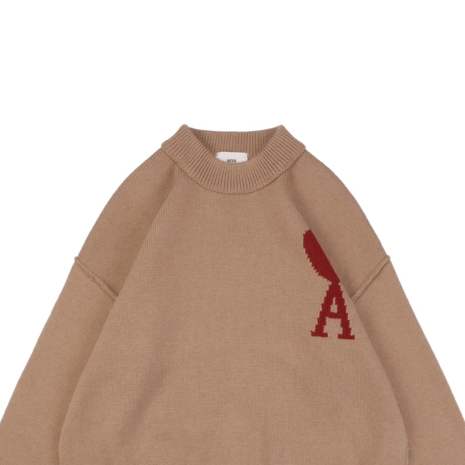 Ami De Cœur Oversized Heart Logo Crewneck Sweater Brown