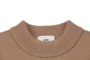 Ami De Cœur Oversized Heart Logo Crewneck Sweater Brown Collar
