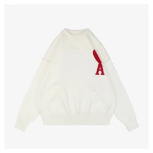 Ami De Cœur Oversized Heart Logo Crewneck Sweater White Front view