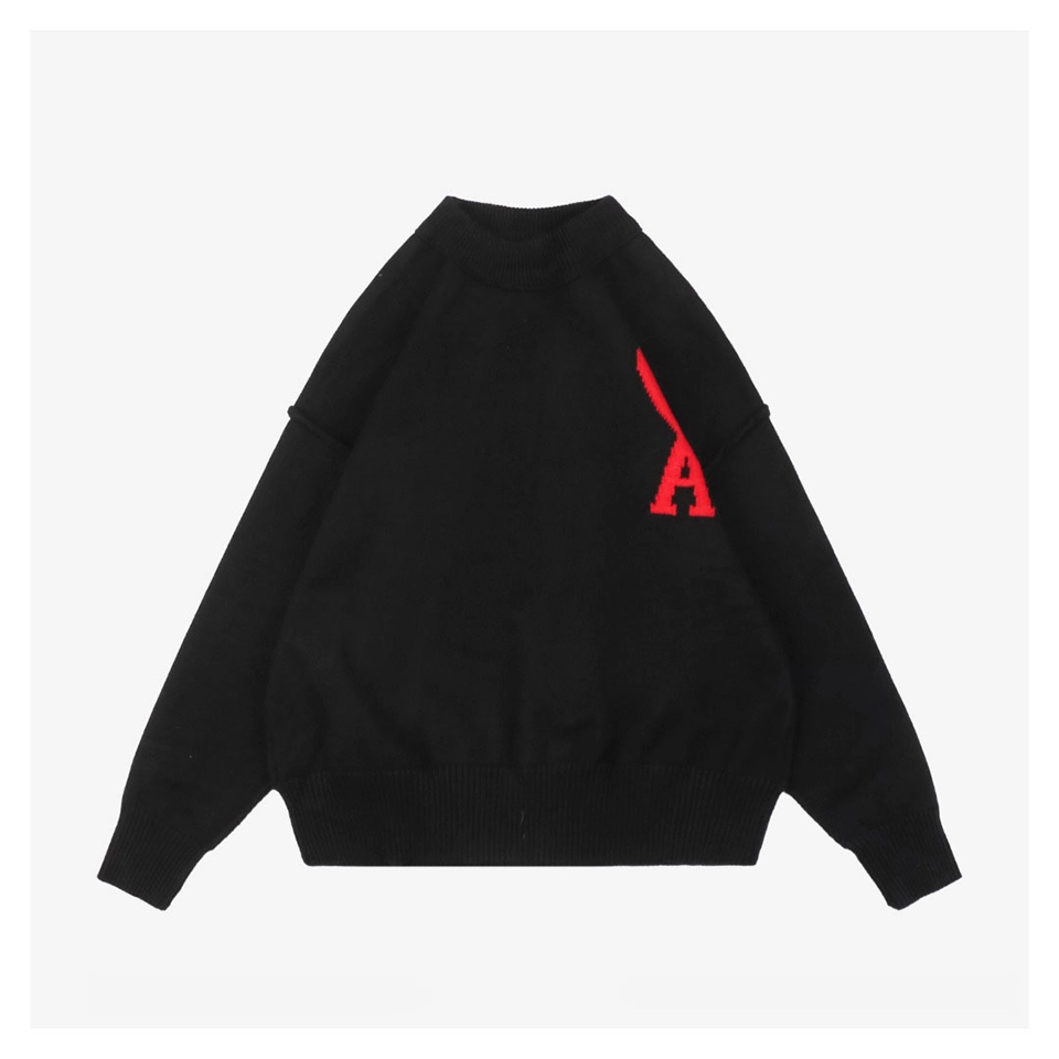 Ami De Cœur Oversized Heart Logo Crewneck Sweater Black Front view