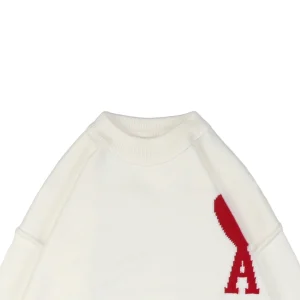 Ami De Cœur Oversized Heart Logo Crewneck Sweater White
