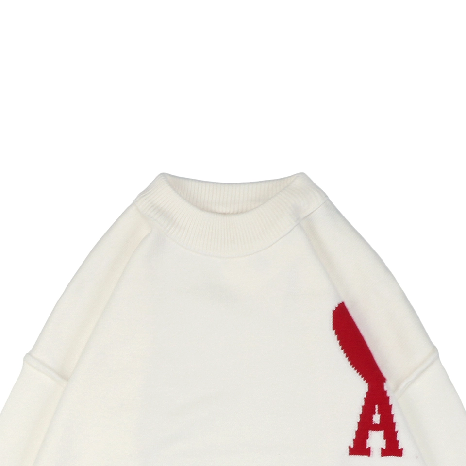 Ami De Cœur Oversized Heart Logo Crewneck Sweater White