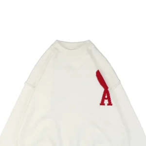 Ami De Cœur Oversized Heart Logo Crewneck Sweater White