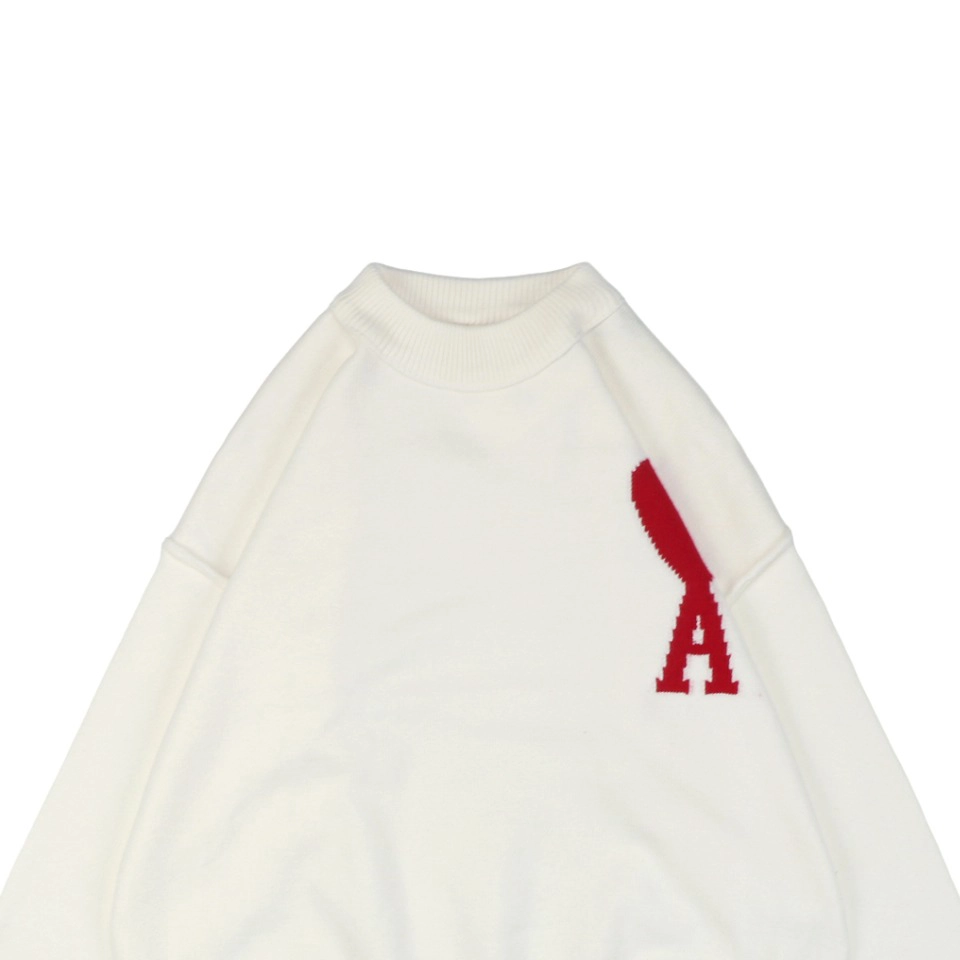 Ami De Cœur Oversized Heart Logo Crewneck Sweater White