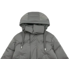 Ami Paris Heart Logo Oversized Short Puffer Jacket Grey