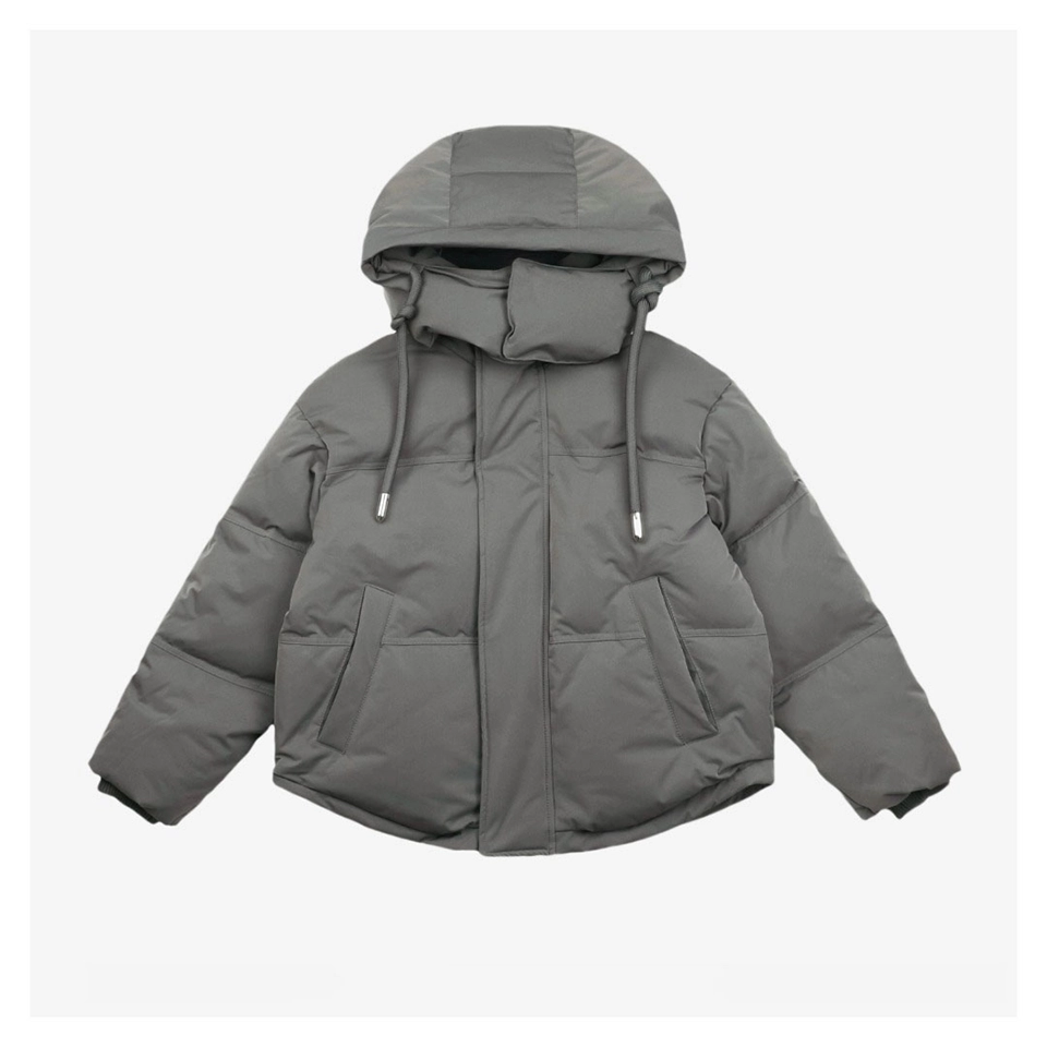 Ami Paris Heart Logo Oversized Short Puffer Jacket Grey