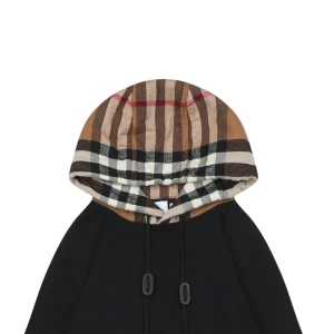 BBry Check Hood Flannel-Trim Hoodie Black