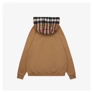 BBry Check Hood Flannel-Trim Hoodie Brown Back view