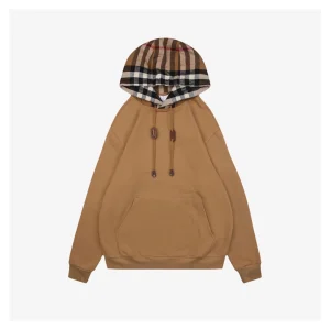 BBry Check Hood Flannel-Trim Hoodie Brown Front view