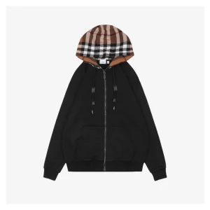 BBry Check Hooded Zip-Up Jacket Black Front view