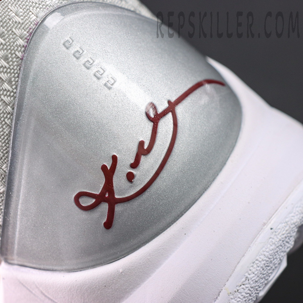 Heel close-up of Kobe Bryant signature on the Kobe 5 Protro ‘Lower Merion Aces’.
