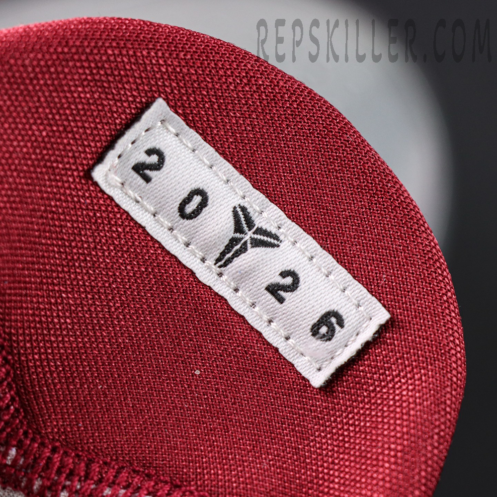 Close-up of 2026 tag on tongue of Kobe 5 Protro ‘Lower Merion Aces’