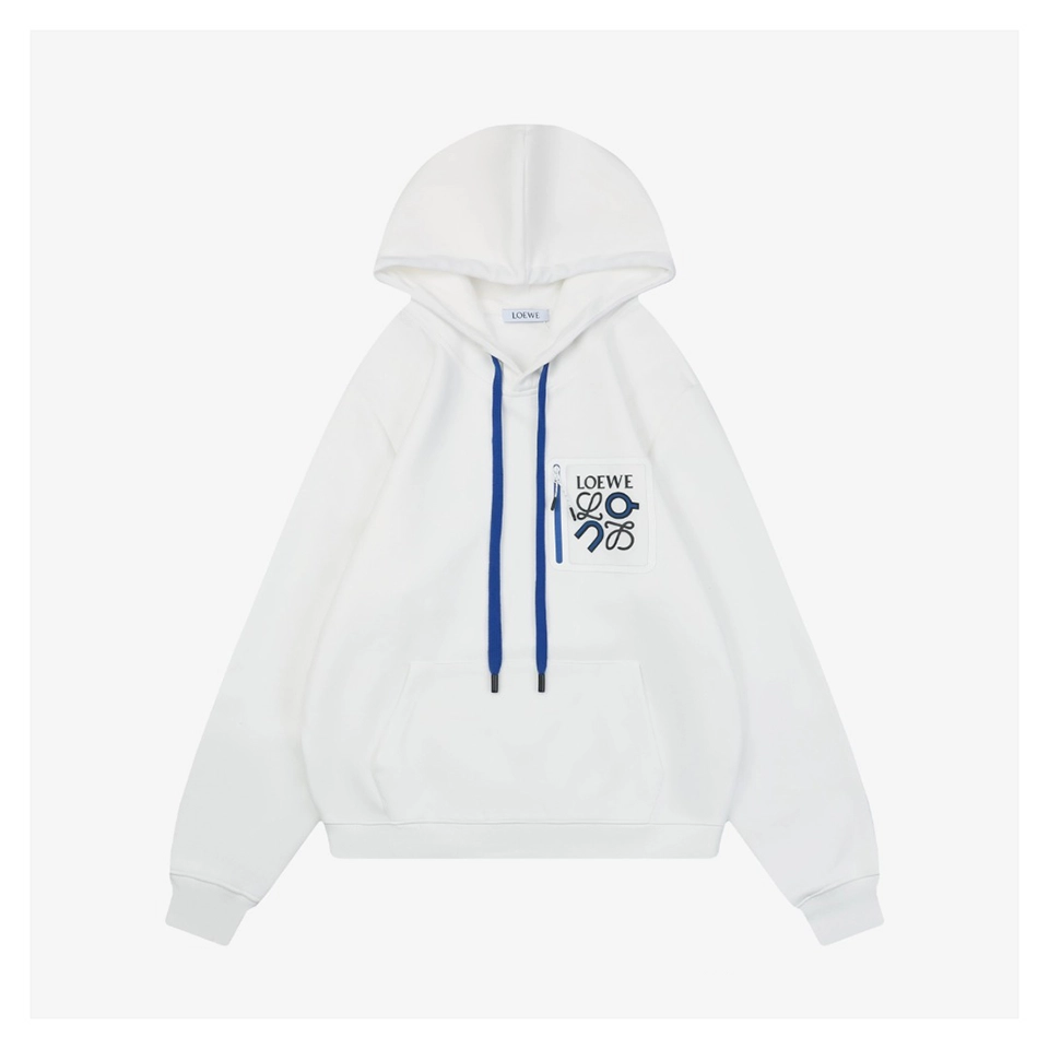 L ON Logo Patch Pocket Hoodie White Front view