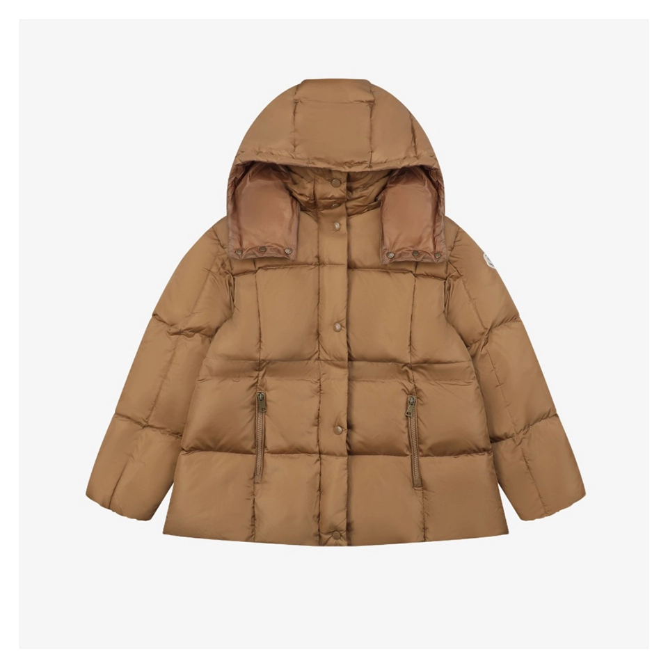 Mxxcler Agneux Cinched-Waist Hooded Down Jacket Brown Front view