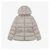 Mxxcler Avoce Cinched-Waist Hooded Down Jacket #MX-006 (Grey/White/Black)