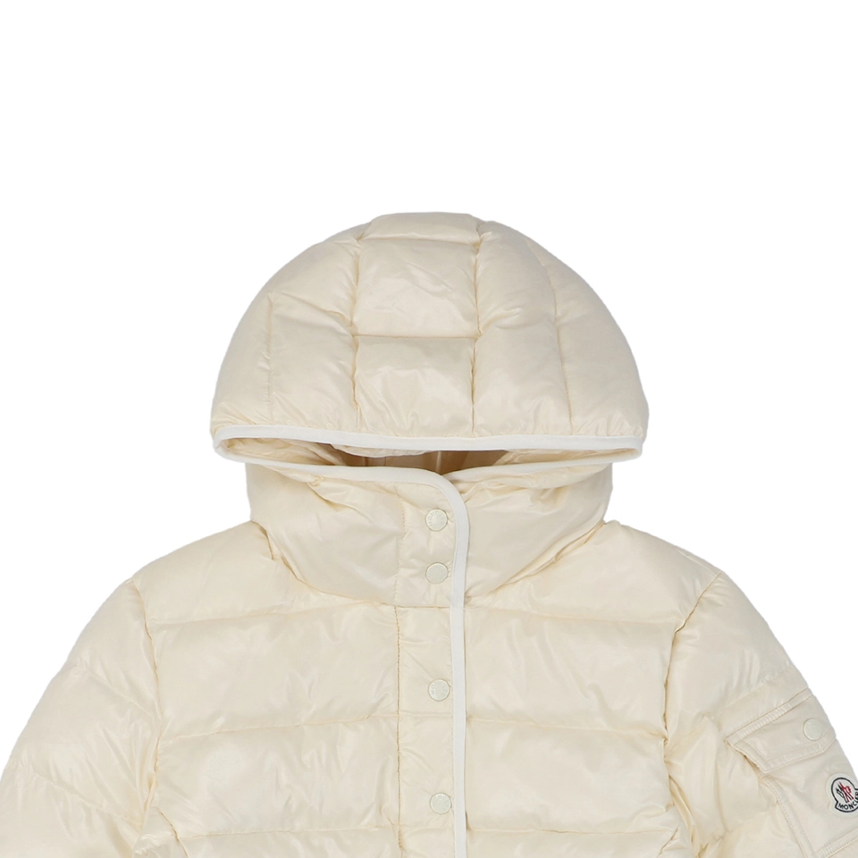 Mxxcler Barante Glossy Cinched-Waist Hooded Down Jacket #MX-005 White