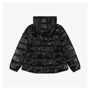 Mxxcler Barante Glossy Cinched-Waist Hooded Down Jacket #MX-005 Black Back view