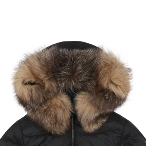 Mxxcler Boed Fur-Trim Belted Hooded Down Jacket #MX-016 Black