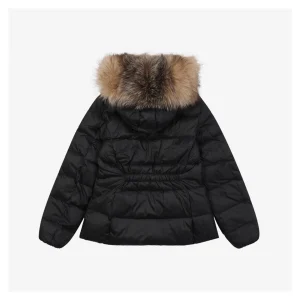 Mxxcler Boed Fur-Trim Belted Hooded Down Jacket #MX-016 Black Back view