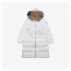 Mxxcler Boedic Belted Fur-Trim Hooded Long Down Jacket (White/Black)