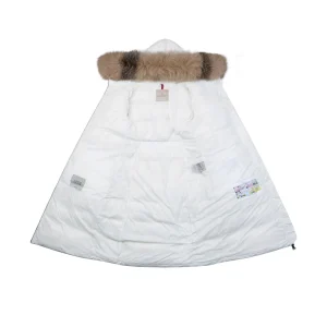 Mxxcler Boedic Belted Fur-Trim Hooded Long Down Jacket White Lining