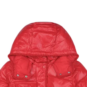 Mxxcler Glareins Woven-Trim Hooded Down Jacket #MS-598 Red