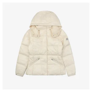 Mxxcler Glareins Woven-Trim Hooded Down Jacket #MS-598 White Front view