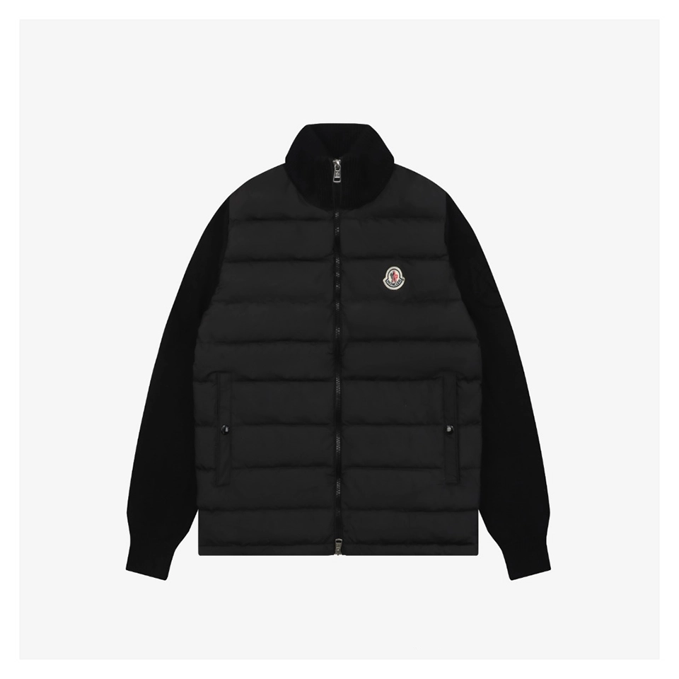 Mxxcler Knit Sleeve Down with Logo Patch Jacket Black Front view