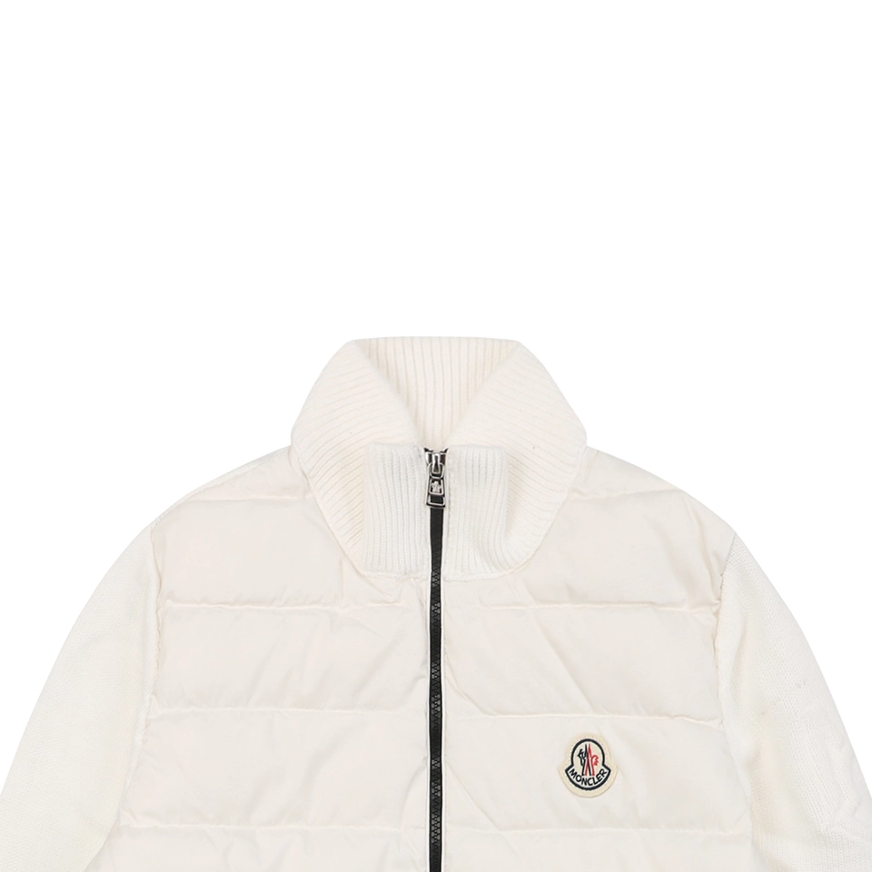 Mxxcler Knit Sleeve Down with Logo Patch Jacket White