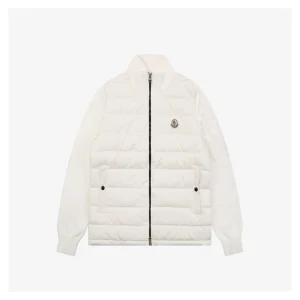 Mxxcler Knit Sleeve Down with Logo Patch Jacket White Front view