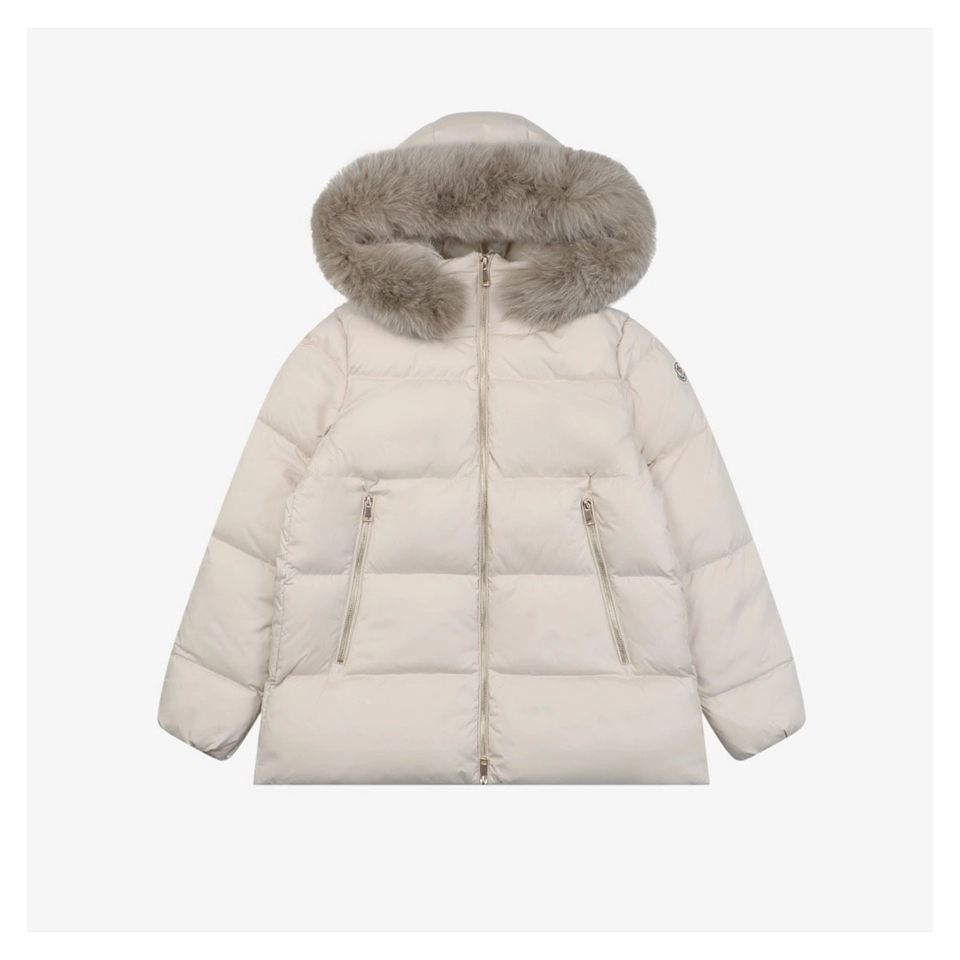 Mxxcler Laichefur Fur-Trim Hooded Down Jacket #MX-31 White Front view