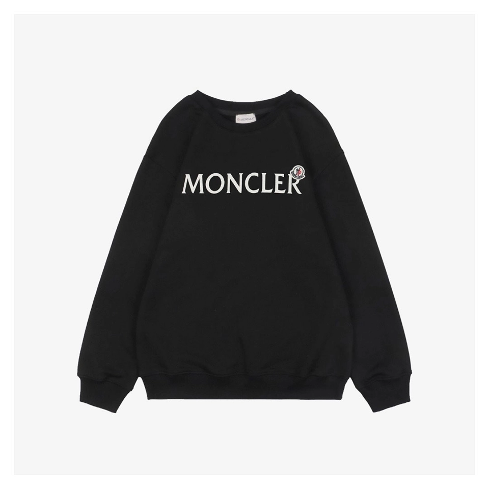 Mxxcler Logo Flocked Print Crewneck Sweatshirt Black Front view