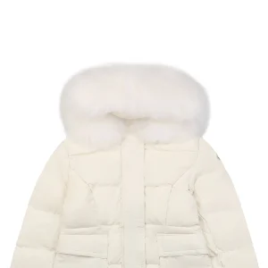 Mxxcler Long Hooded Down with Fur Trim Jacket White