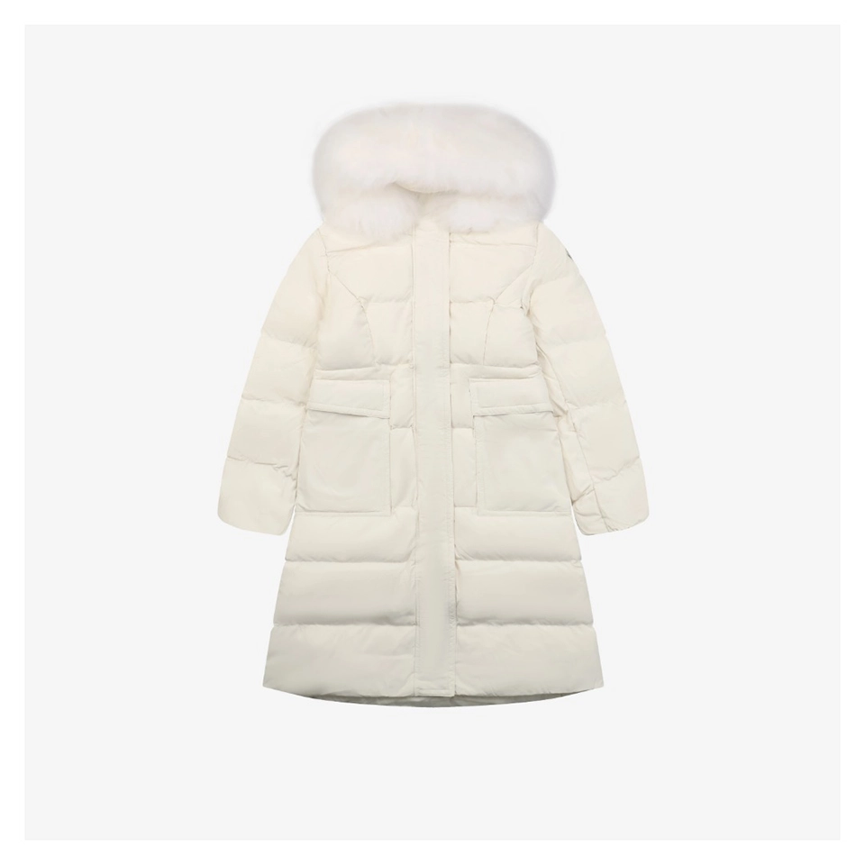 Mxxcler Long Hooded Down with Fur Trim Jacket White Front view