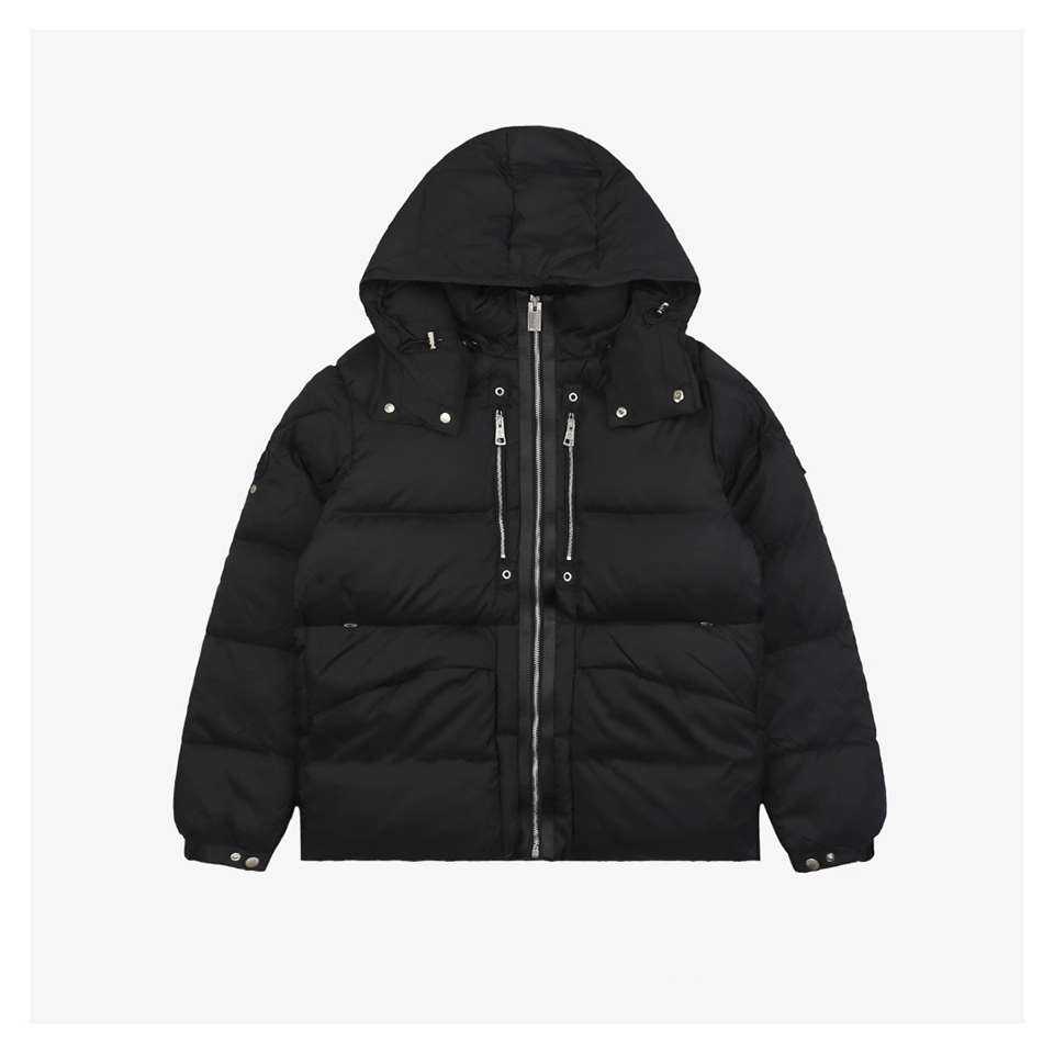 Mxxcler x 1017 ALYX 9SM Triple-Zip Hooded Down Jacket Black Front view