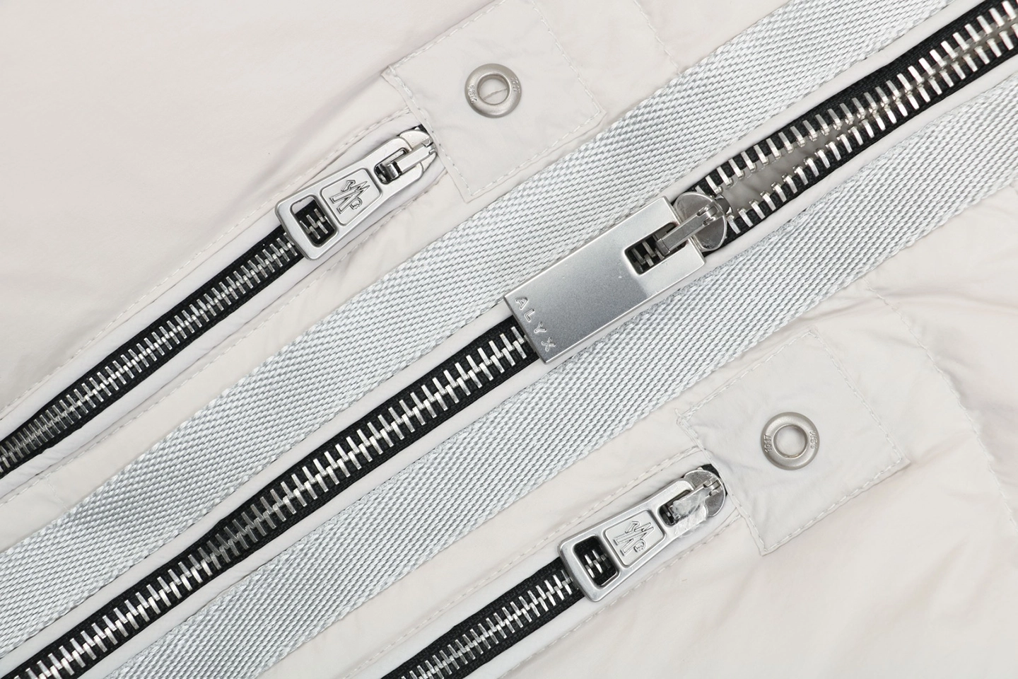 Mxxcler x 1017 ALYX 9SM Triple-Zip Hooded Down Jacket White Lining