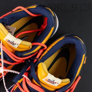 Close-up of tongue and inner lining on Off-White x Nike Dunk Low University Gold