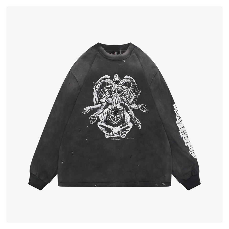 Saint Michael Baphomet Devil Graphic Distressed Shirt Front view