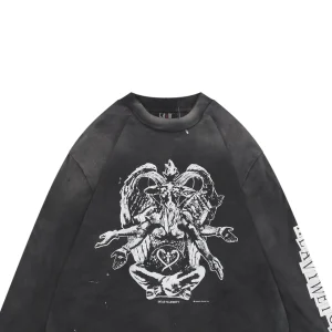 Saint Michael Baphomet Devil Graphic Distressed Shirt