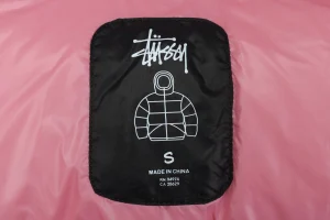 Stussy Classic Logo Hooded Down Jacket – Black/Pink Brand label